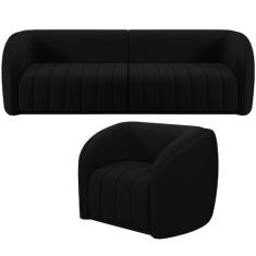 Kit Sofá 5 Lugares Para Sala 332cm com 01 Poltrona Lazio M03 Veludo Preto - Lyam Decor