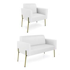 Sofá Namoradeira E Poltrona Pé De Ferro Dourado Marisa Corino Branco D03