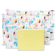 Lençol Solteirão 4 Peças Estampado Infantil C/ Ponto Palito Percal 180