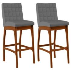 Kit 02 Banquetas Altas Para Cozinha Sala de Jantar Fixa Mila B04 Suede