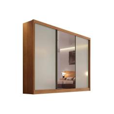 Guarda Roupa Solteiro 3 Portas e 4 Gavetas c/ Espelho Natus/Duna Cumaru/Fendi - Novo Horizonte