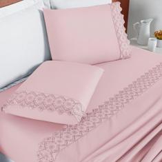 Lençol Solteiro London Bordado Inglês 200 Fios 3Pçs - De Luca Enxovais