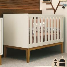 Berço Mini Cama Classic Pés Amadeirado com Colchão D18 - Reller Móveis Areia Fosco