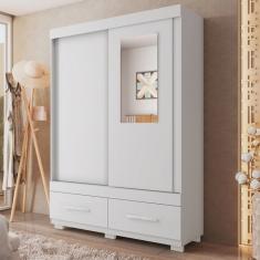 Guarda-roupa Solteiro com Espelho 2 Portas de Correr 2 Gavetas Sereno Branco