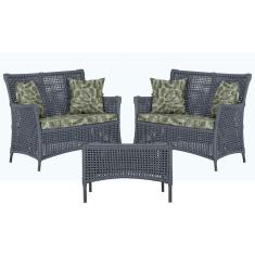 2 Sofá Área e Mesa Igapó Alumínio Pintura Preta Corda Náutica Estofado Impermeável Almofada 5 Trama