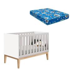 Berço Americano New Classic Branco com Pés Madeira Natural e Colchão O