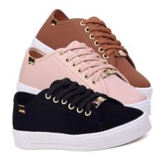 Kit 3 Pares Tenis Casual Feminino Sola Alta Flatform Sapato Básico - L