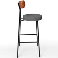 Banqueta Alta Bar Cozinha Sala De Jantar Milão L02 Couríssimo Camel Linho Cinza Escuro - Lyam Decor