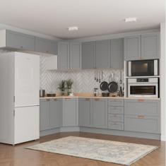 Cozinha Modulada 8 Peças Com Tampo 4 Aéreos 3 Balcões E Torre Quente Arizona Branco/cinza