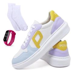 Tênis Feminino Casual Cano Baixo Confortável Sintético Multicolor com 