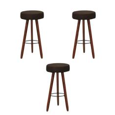 Kit 3 Banquetas Altas Redondas Pés Madeira Palito Londres - JOTABE, ma
