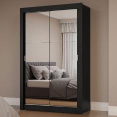 Guarda-roupa Solteiro 2 Portas de Correr com Espelhos Preto Milano Madesa