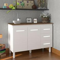 Balcão Gabinete Para Pia 118 cm Cozinha Bruna Branco com Tampo Tampão 