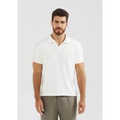 Camisa Polo Masculina Manga Curta - Off white P-Masculino