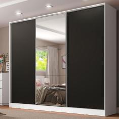 Guarda Roupa Casal Royale 3 Portas de Correr 4 Gavetas MDF Branco-preto Madesa