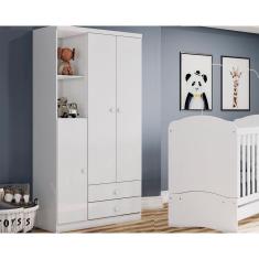 Guarda Roupa Infantil Quarto Bala de Menta 3 Portas de Abrir 2 Gavetas MDF-MDP Branco-Rosa Móveis Henn