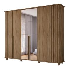 Guarda Roupa Casal Varese Cinamomo 6 Portas 3 Gavetas MDP-MDF com Espelho Cinamomo Grafite RV Móveis