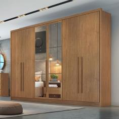 Guarda Roupa Casal Roma 6 Portas de Bater 6 Gavetas MDF com Espelho Cumaru Clic Móveis