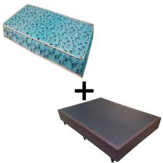 Cama Box Casal 138 Tecido Sintético Marrom Com Colchão Natal Bello Box - 100% Espuma - D23 Azul 54x138x188
