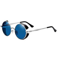 Óculos de Sol Masculino Redondo Steampunk OLEY Proteção Polarizados UV400 Metal Frame Óculos de Sol Vintage (C1)