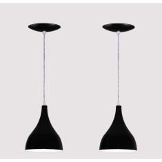 Kit 02 Lustres Pendente Gota Em Alumínio  Preta Fosca