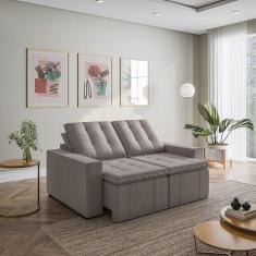 Sofá Cama Retrátil e Reclinável 3 Lugares 180cm em Linho com Molas e Braço Reto Palmeira Cabecasa Ma Marrom