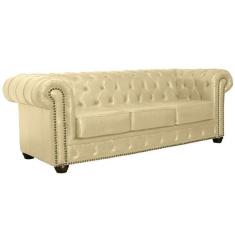 Sof  3 Lugares 235cm Chesterfield Couro Bege - Mempra