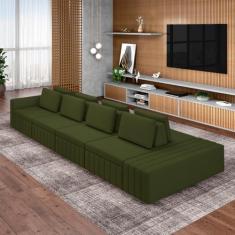 Sofá Ilha com Encosto e Almofadas Móveis Olimpo 465cm Modulado Linho Verde G45 - Gran Belo
