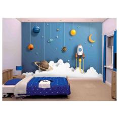 Papel De Parede Infantil Planetas Foguete Lua  Azs163
