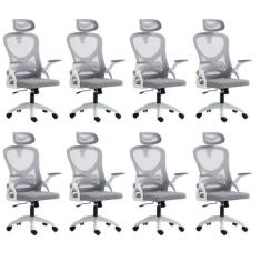 Kit 8 Cadeiras para Escritório Presidente Office Columbus com Tela Mesh Branco/Cinza