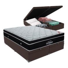 Cama + Box com Bau Ortobom Colchão King com Molas Ensacadas, Marrom