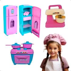 Kit Cozinha Infantil Brinquedo C/ Geladeira Fogão Batedeira - Zuca Toy