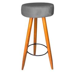 Kit 04 Banqueta Alta Flora Pés Palito em Madeira Caramelo  Bar Bistrô 