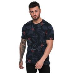 Camiseta Masculina Azul Marinho Folhas de Verão - Di Nuevo, P, Azul ma