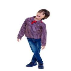 Fantasia Festa Junina Infantil Camisa Azul Vermelha C/ Lenço - Global 