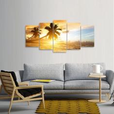 Quadro decorativo Praia Sunset Paisagem Mosaico em 5 Peças