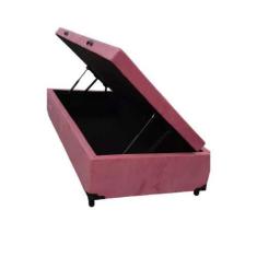Cama Box Baú Solteiro Blindado Suede Rose com pistão a gás