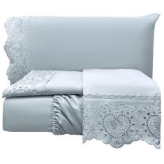 Jogo Lençol Queen Passione Bordado Inglês 4pç 100% Poliéster - Cinza -