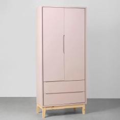Guarda-Roupa Theo 2 Portas com Pés Square Natural - Rosa - Abra Casa