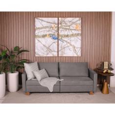 Sofá 3 Lugares 1,60m Fixo Veludo Plaza Cinza - Straub Web