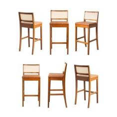 Kit 6 Banquetas com Encosto e Apoio para Pés Tiê CabeCasa MadeiraOrigi