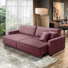 Sofá Cama Retrátil e Reclinável 2,30m com Molas Karen Veludo Rosê Adon