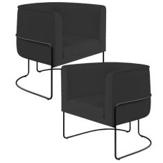 Kit 02 Poltronas Decorativas Fixa Base de Aço Preto Betina D02 Veludo Preto C-300 - Lyam Decor