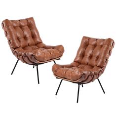 Kit 02 Poltronas Decorativas Sala de Estar Costela L04 Couro Mel - Lyam Decor