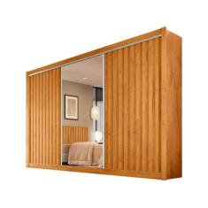 Guarda-roupa Casal com Espelho 3 Portas de Correr 6 Gavetas Móveis Eur
