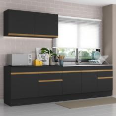 Cozinha Compacta com Rodapé Veneza Multimóveis MP2111 com Armário e Balcão Preta