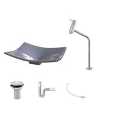 Kit Cuba F44 C/Torneira Link 1062 Metal + Válvula 1'' (2,6cm) + Sifão Pvc + Flexível Cinza