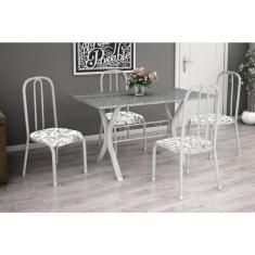 Conjunto de Mesa Miame 110 cm com 4 Cadeiras Madri Branco e Branco Floral