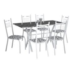 Conjunto de Mesa Miami Com 6 Cadeiras Lisboa Branco Liso E Branco Floral