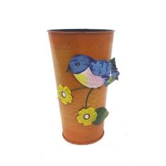 Vaso Enfeite Jardim Quintal Varanda Passaro Flor De Ferro Laranja (SYBO-G6)
